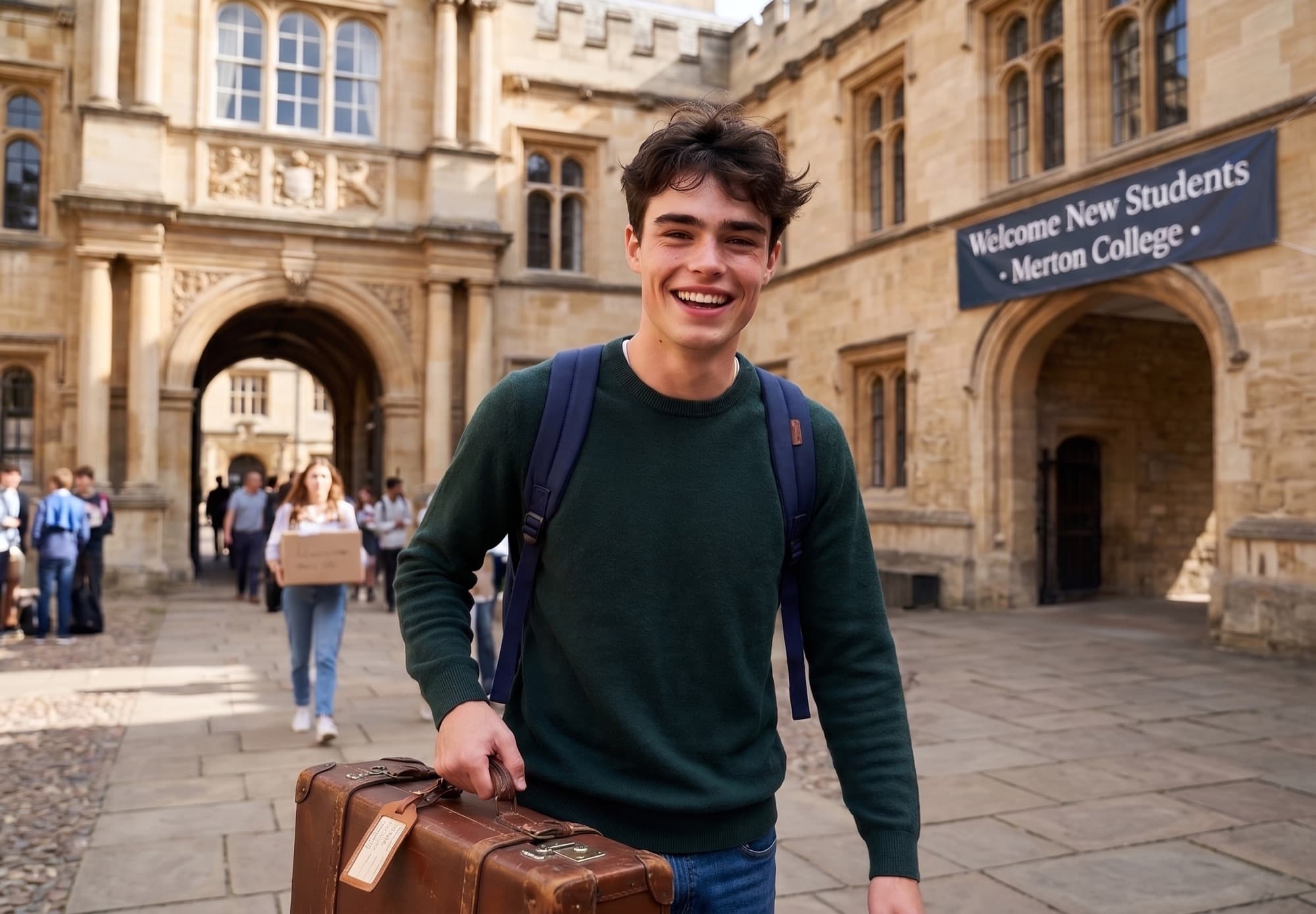 Student moving in on a European university campus